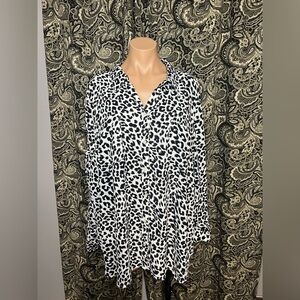 Talbots Shirt Womens 3XL Animal Print Button Up Roll Tab Sleeve Blouse Top
